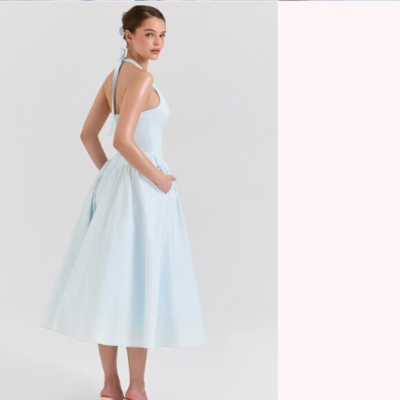 House of CB 'Marilyn' Soft Blue Cotton Twill Halter Midi Sundress NWOT - Picture 2 of 6